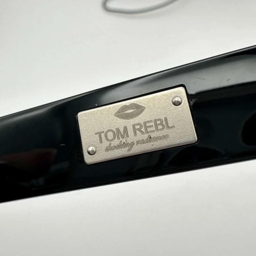 Tom REBL TRS04 S01 Wood Grain Oversized Sunglasses Black With Leather Case Italy